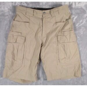 Duluth Trading Co Cargo Shorts Mens Medium Khaki Nylon Elastic‎ Waist Utility